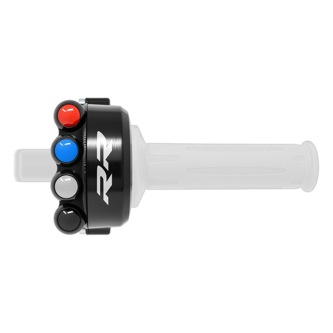 Gasgriffgehäuse mit integriertem Lenkerschalter JetPrime BMW S 1000 RR (15-18) JP CO BM008RR – geschlossenes Gehäuse, mit RR-Schriftzug