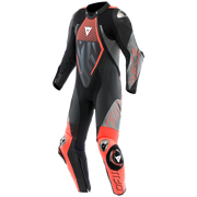 Dainese Audax D-ZIP Einteiler Lederkombi – Perforierter Rennanzug | Herren | Schwarz/Rot
