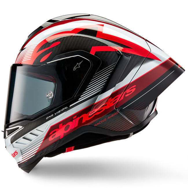 Alpinestars Supertech R10 Team Helm Carbon Carb Rot Weiß Glanz 8200224-1352
