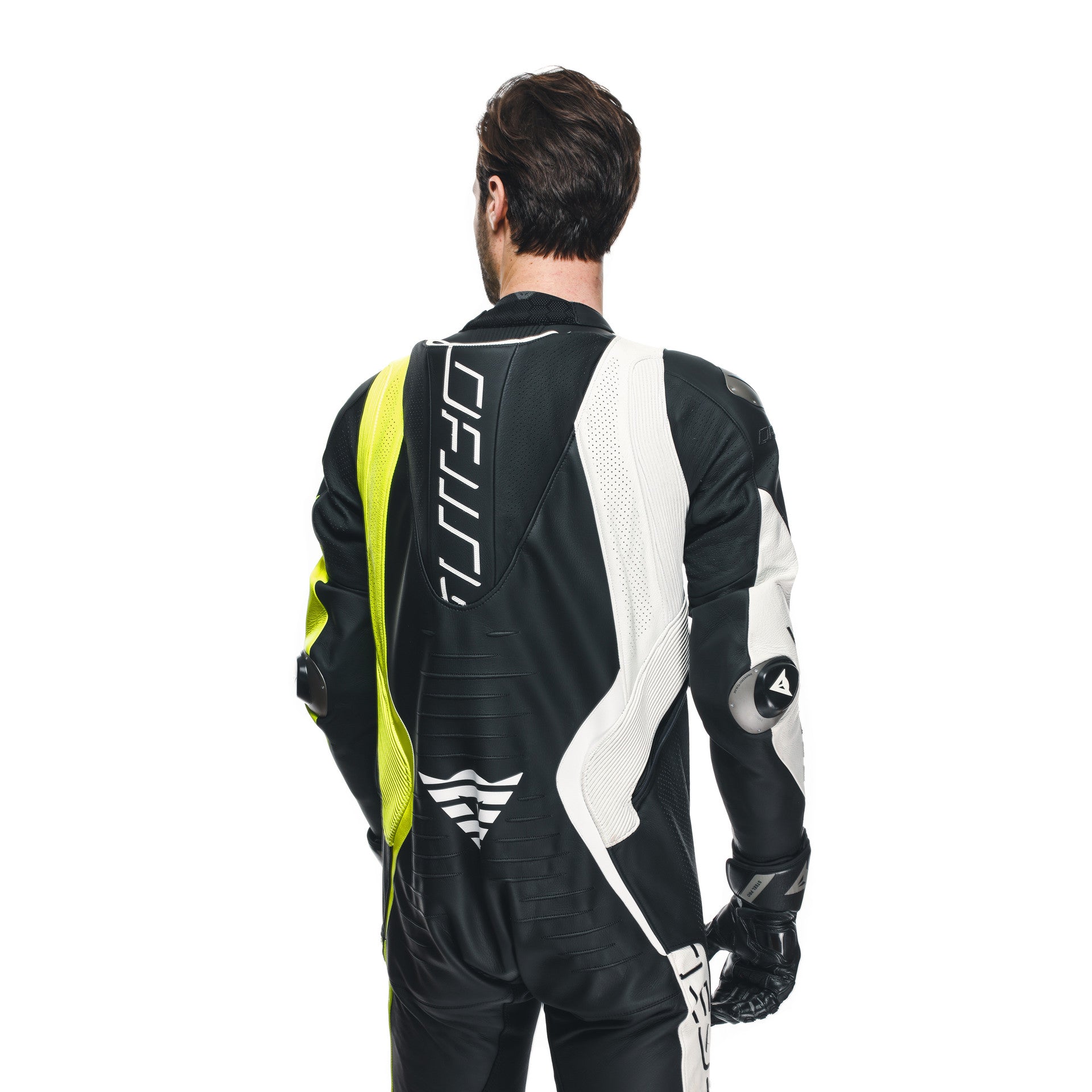 Dainese Audax D-ZIP Einteiler Lederkombi – Perforierter Rennanzug | Herren | Schwarz/Neon Gelb