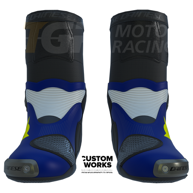 Dainese Axial 2 Air Racing und Straßen Motorradstiefel | Herren | Yamaha Blau / Weiß / Fluo Gelb | Custom Works