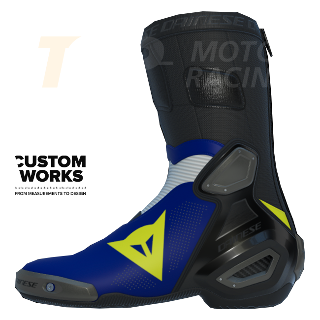 Dainese Axial 2 Air Racing und Straßen Motorradstiefel | Herren | Yamaha Blau / Weiß / Fluo Gelb | Custom Works
