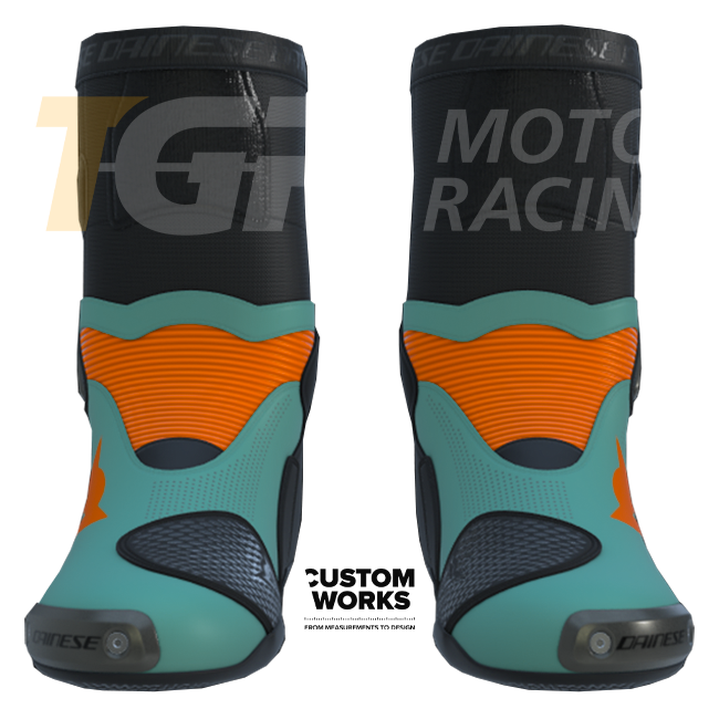 Dainese Axial 2 Air Racing und Straßen Motorradstiefel | Herren | Fluo Orange / Sardinian Sea Blue | Custom Works