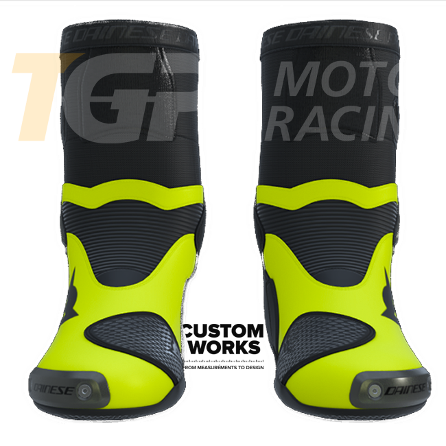 Dainese Axial 2 Racing und Straßen Motorradstiefel | Herren | Schwarz / Fluogelb | Custom Works
