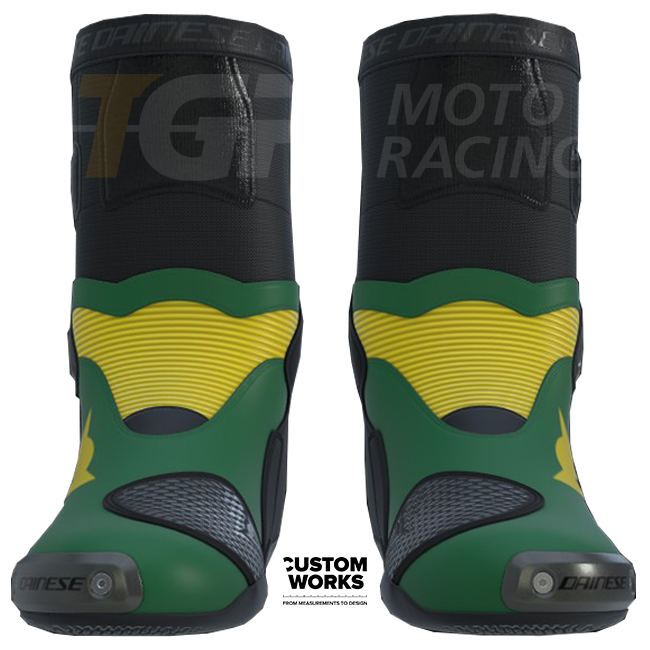 Dainese Axial 2 Air Racing und Straßen Motorradstiefel | Herren | Waldgrün / Gelb | Custom Works