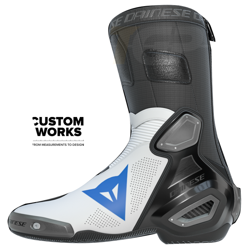 Dainese Axial 2 Air Racing und Straßen Motorradstiefel | Herren | Weiß / Himmelblau | Custom Works