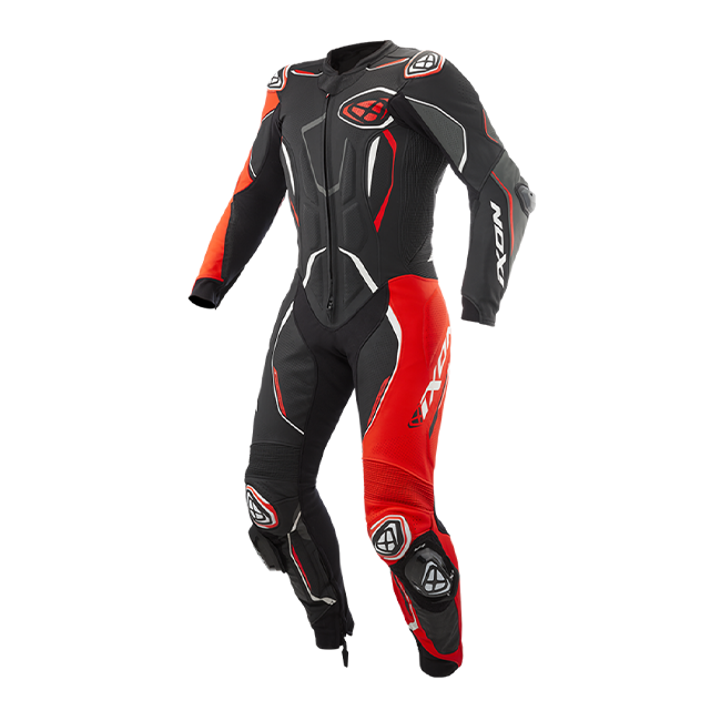 IXON Demonio Einteiler Lederkombi – Perforierter Rennanzug | Herren | Rot/Schwarz/Weiß