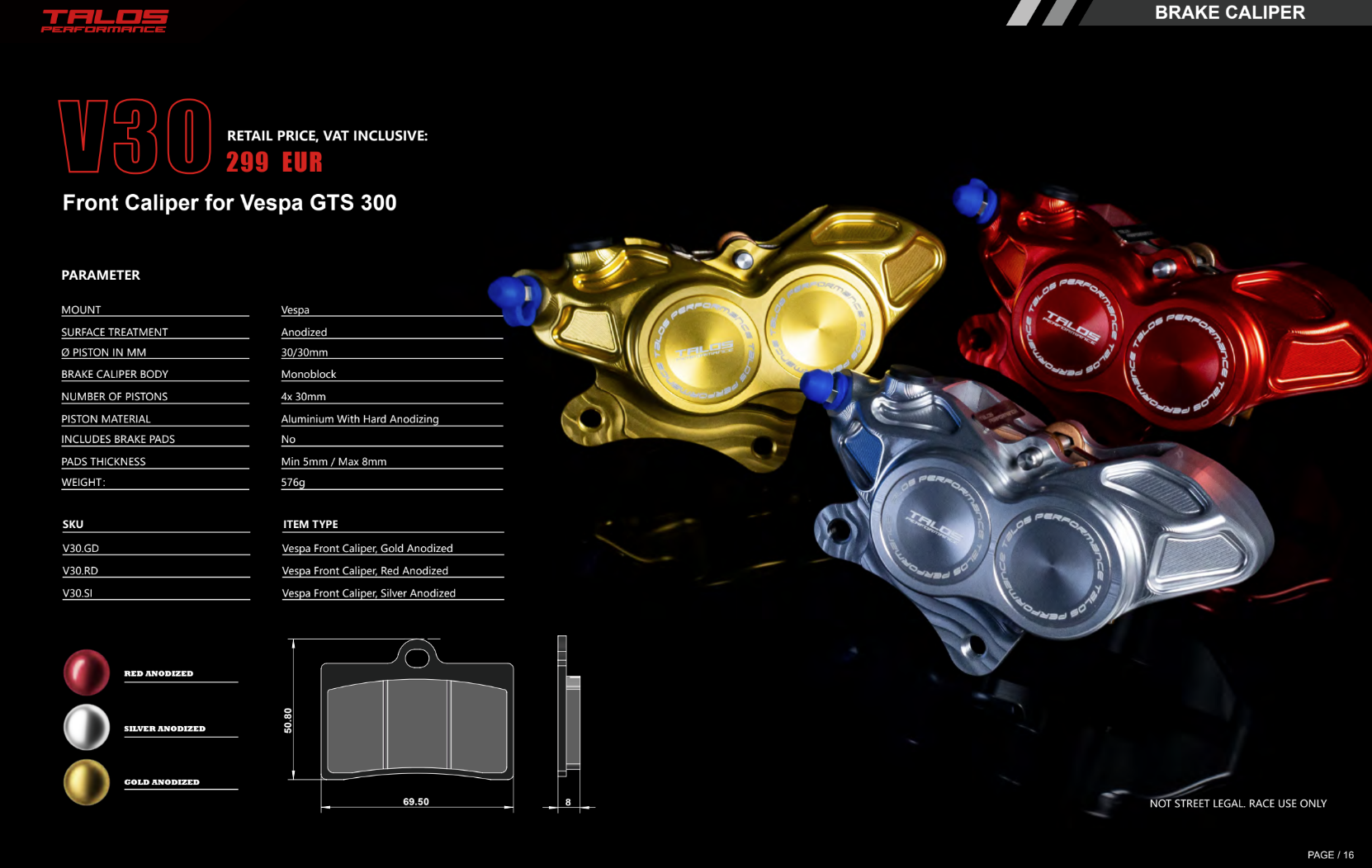Talos V30 CNC Monoblock Bremszange Vorne | V30.RD