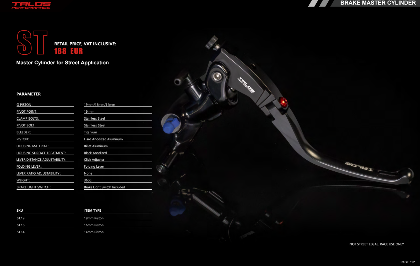 Talos CNC ST Radial Racing Bremspumpe 14mm| ST.14