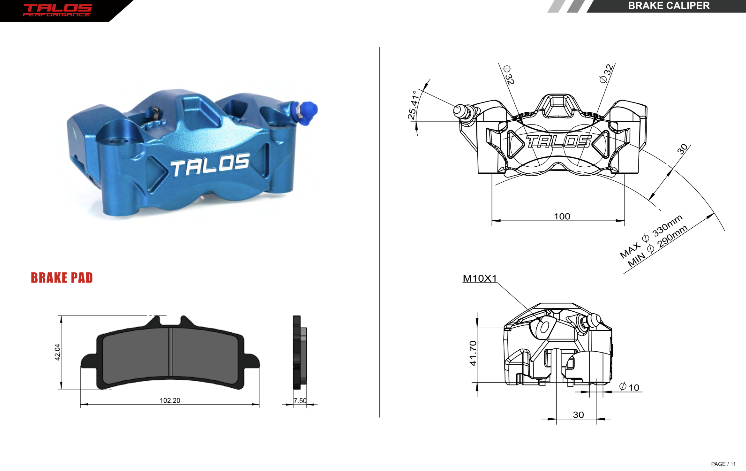 Talos C52 Guss Monoblock P4 32/32 100mm Bremszange Vorne Links | C52.100.TI.L