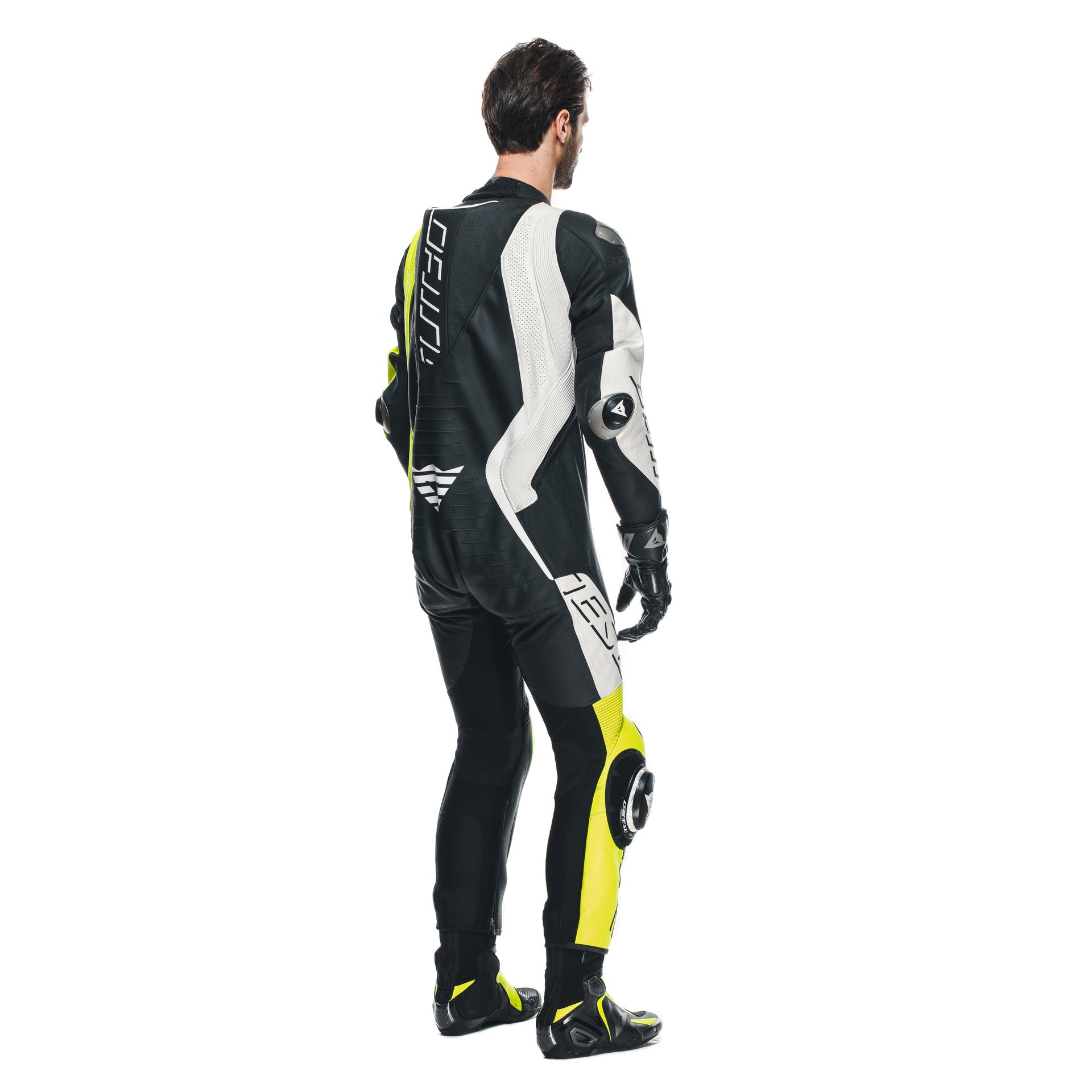 Dainese Audax D-ZIP Einteiler Lederkombi – Perforierter Rennanzug | Herren | Schwarz/Neon Gelb