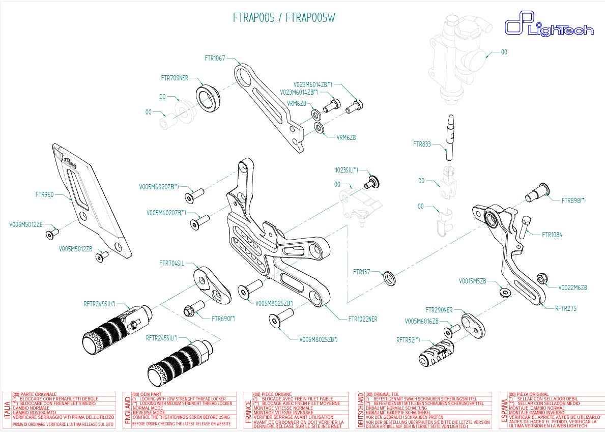 Fußrastenanlage LighTech Aprilia RSV4/RF/RR/1100 Factory (17-26) FTRAP005/W