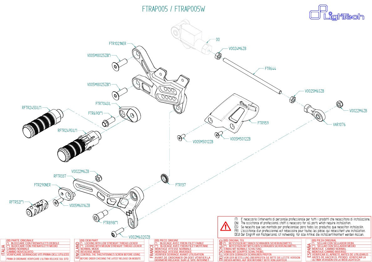 Fußrastenanlage LighTech Aprilia RSV4/RF/RR/1100 Factory (17-26) FTRAP005/W