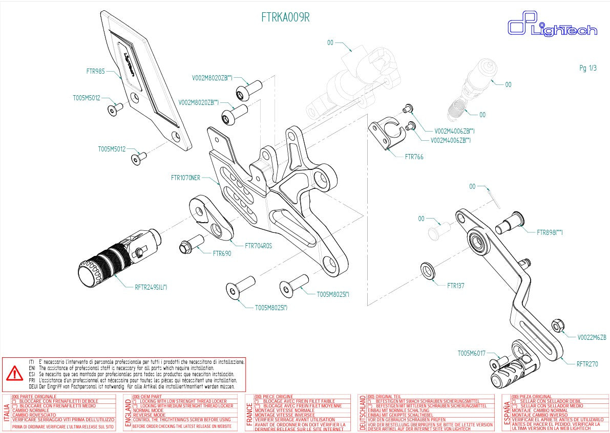Fußrastenanlage R LighTech Umkehrschaltung Kawasaki ZX-6R/636/RR (05-26) FTRKA009R
