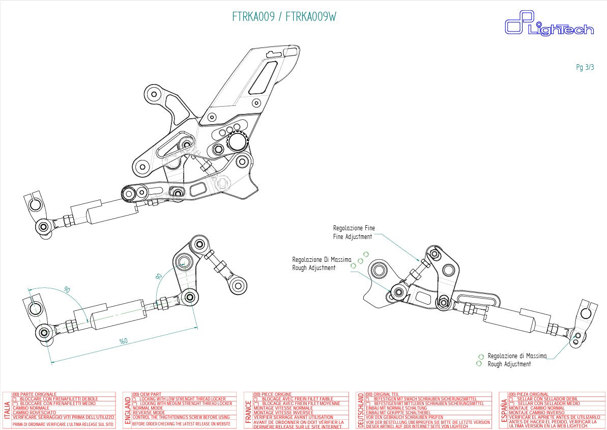Fußrastenanlage LighTech Umkehrschaltung Kawasaki ZX-6R/636/RR (05-26) FTRKA009/W