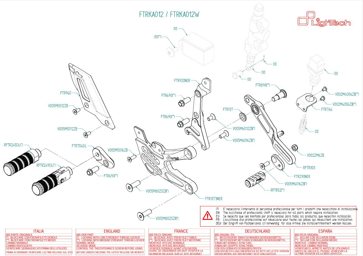Fußrastenanlage LighTech Umkehrschaltung Kawasaki ZX-10 R/RR (21-25) FTRKA012/W