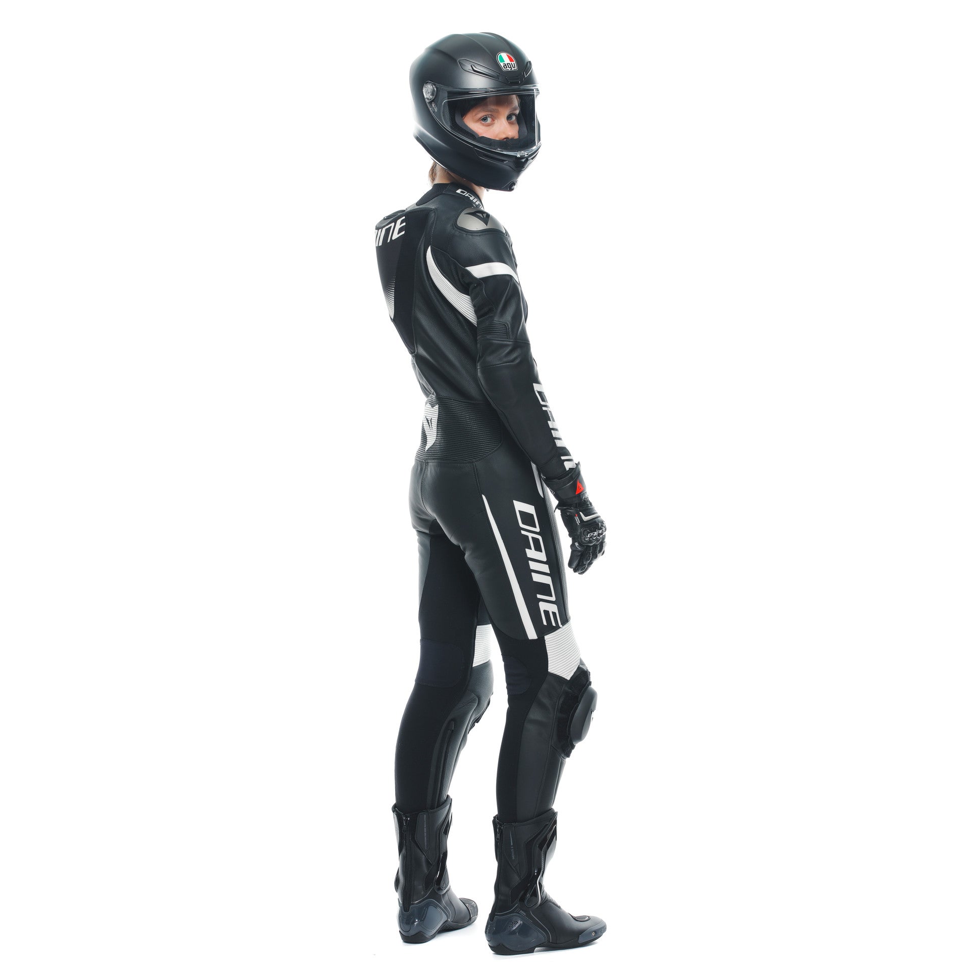 Dainese Grobnik Lady Einteiler Lederkombi – Perforierter Rennanzug | Frauen | Schwarz/Weiß