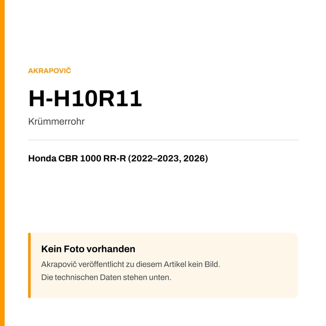 Akrapovic Krümmerrohr Honda CBR 1000 RR-R (22-26) H-H10R11 — Platzhalter, kein Herstellerfoto verfügbar
