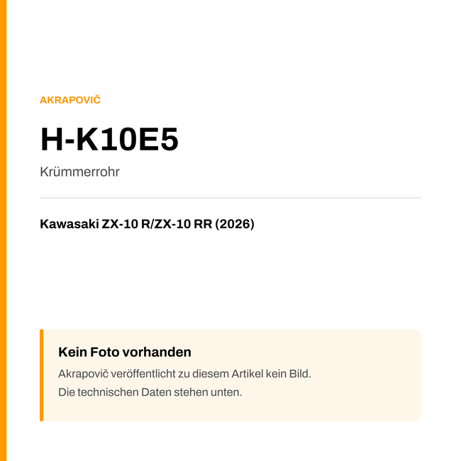 Akrapovic Krümmerrohr Kawasaki ZX-10 R / ZX-10 RR (26-26) H-K10E5 — Platzhalter, kein Herstellerfoto verfügbar