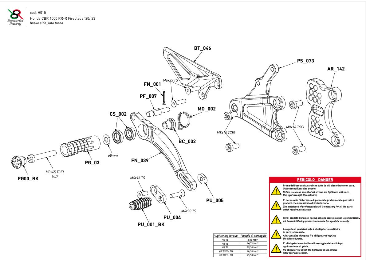 Fußrastenanlage Race Bonamici Racing Honda CBR 1000 RR-R SC82 (20-26) H015