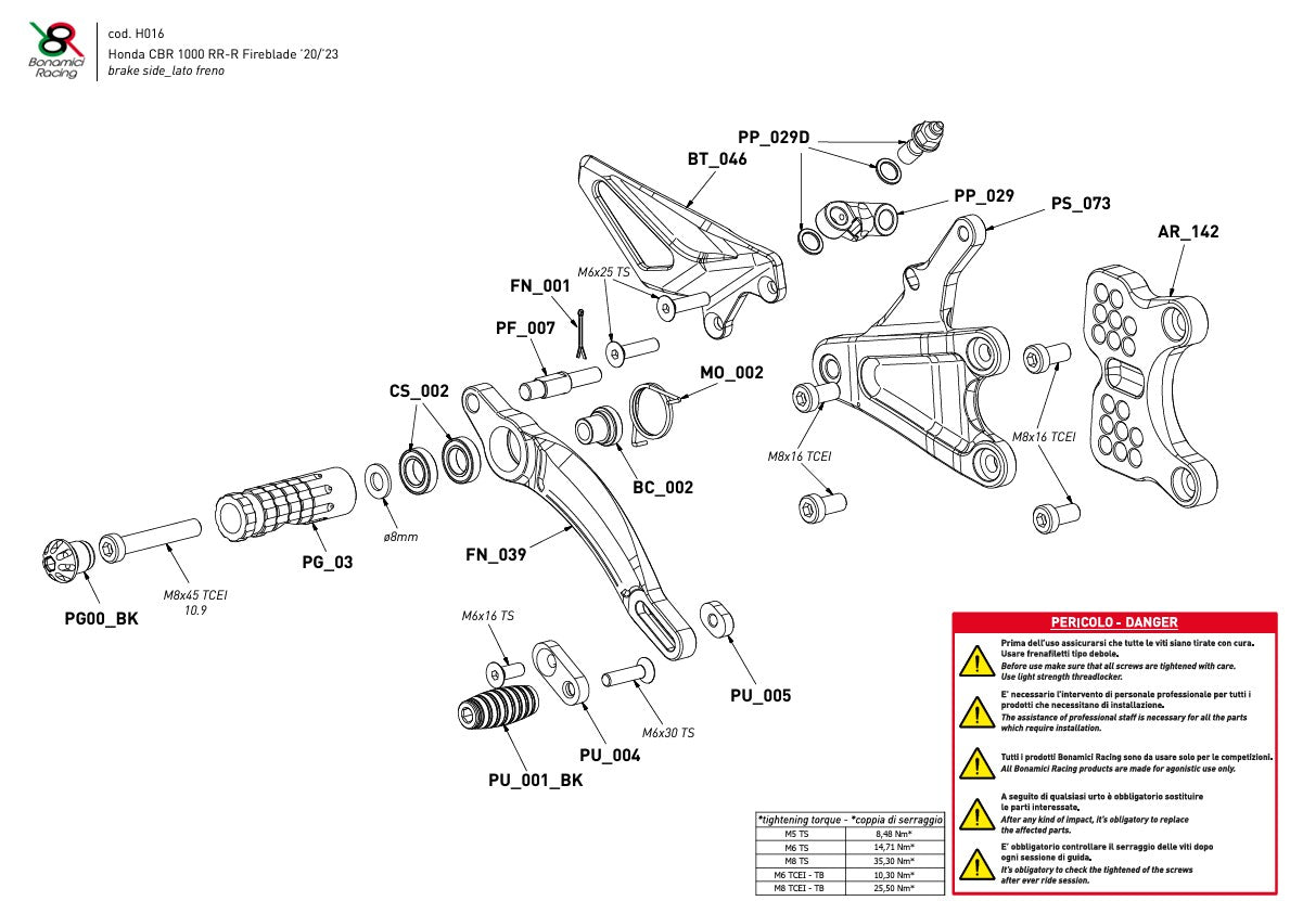Fußrastenanlage Bonamici Racing Honda CBR 1000 RR-R SC82 (20-26) H016