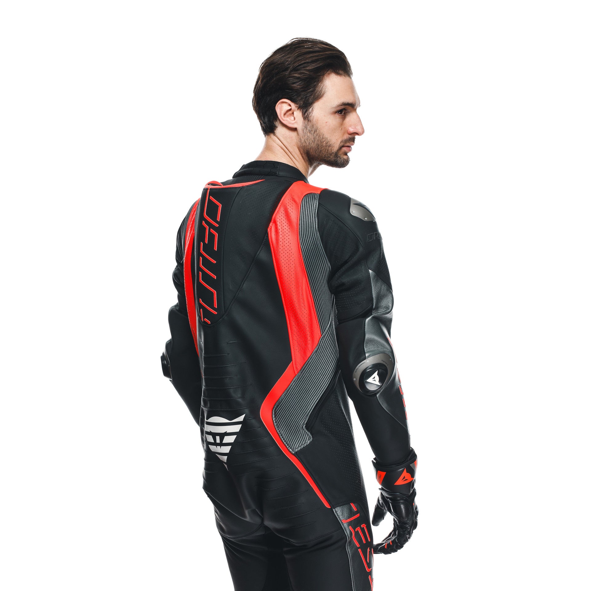 Dainese Audax D-ZIP Einteiler Lederkombi – Perforierter Rennanzug | Herren | Schwarz/Rot