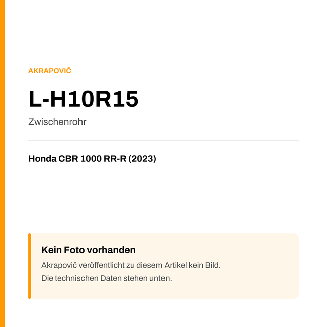 Akrapovic Zwischenrohr Honda CBR 1000 RR-R (23-23) L-H10R15 — Platzhalter, kein Herstellerfoto verfügbar