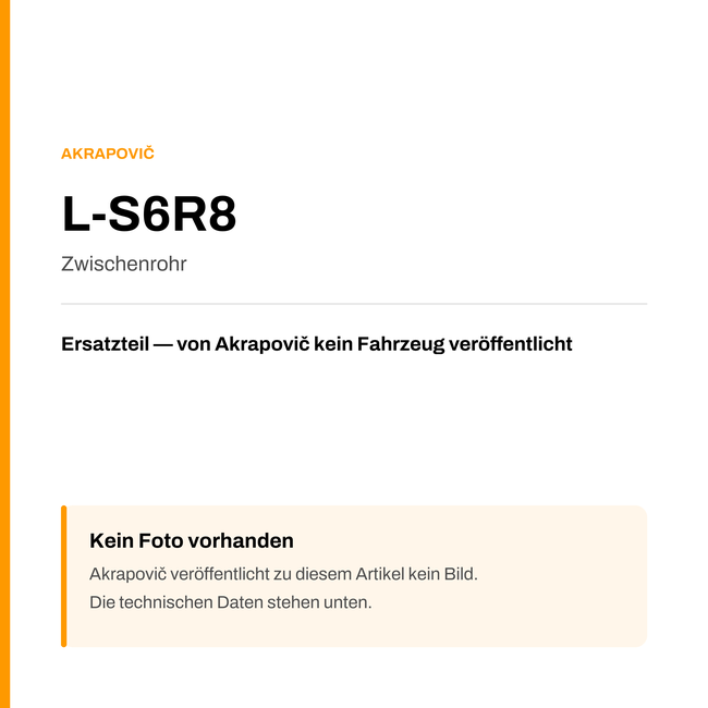 Akrapovic Zwischenrohr L-S6R8 — Platzhalter, kein Herstellerfoto verfügbar
