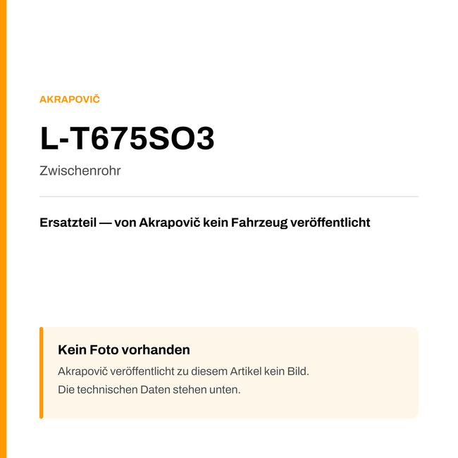 Akrapovic Zwischenrohr L-T675SO3 — Platzhalter, kein Herstellerfoto verfügbar