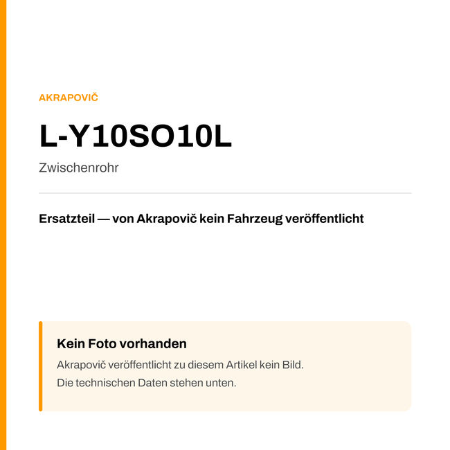 Akrapovic Zwischenrohr L-Y10SO10L — Platzhalter, kein Herstellerfoto verfügbar