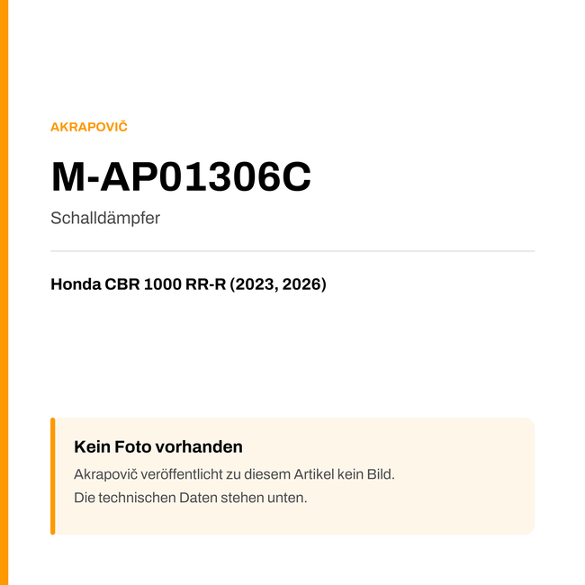 Akrapovic Schalldämpfer Honda CBR 1000 RR-R (23-26) M-AP01306C — Platzhalter, kein Herstellerfoto verfügbar