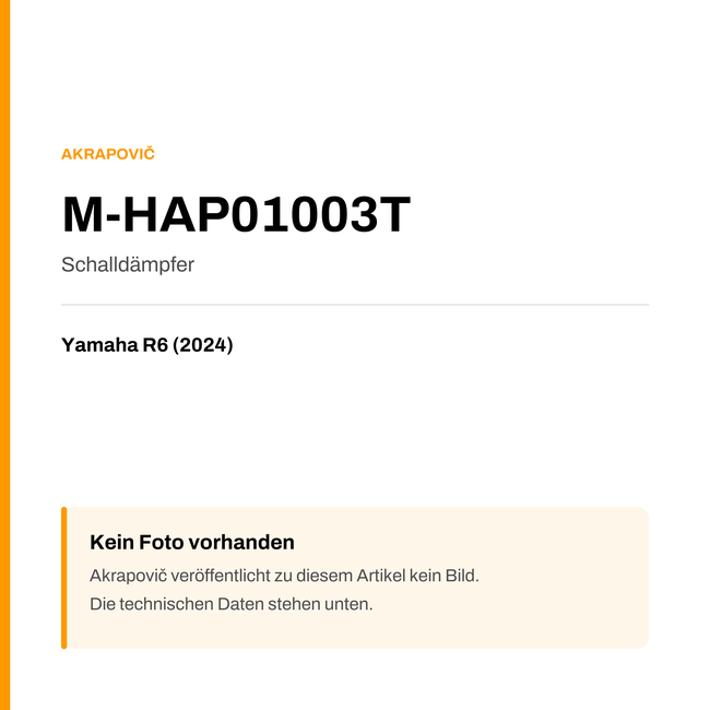 Akrapovic Schalldämpfer Yamaha R6 (24-24) M-HAP01003T — Platzhalter, kein Herstellerfoto verfügbar