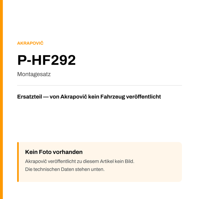 Akrapovic Montagesatz P-HF292 — Platzhalter, kein Herstellerfoto verfügbar