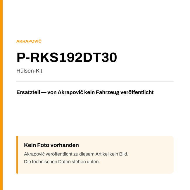 Akrapovic Hülsen-Kit P-RKS192DT30 — Platzhalter, kein Herstellerfoto verfügbar