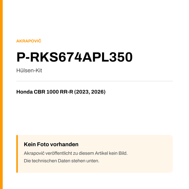 Akrapovic Hülsen-Kit Honda CBR 1000 RR-R (23-26) P-RKS674APL350 — Platzhalter, kein Herstellerfoto verfügbar
