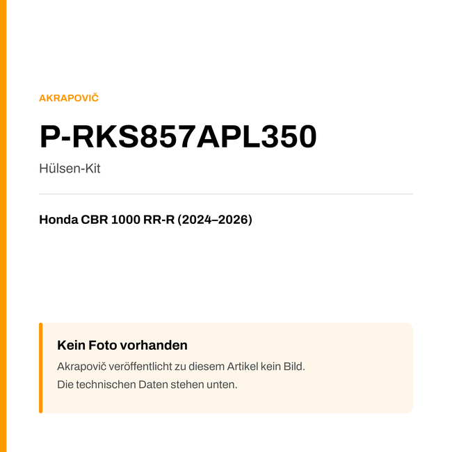 Akrapovic Hülsen-Kit Honda CBR 1000 RR-R (24-26) P-RKS857APL350 — Platzhalter, kein Herstellerfoto verfügbar