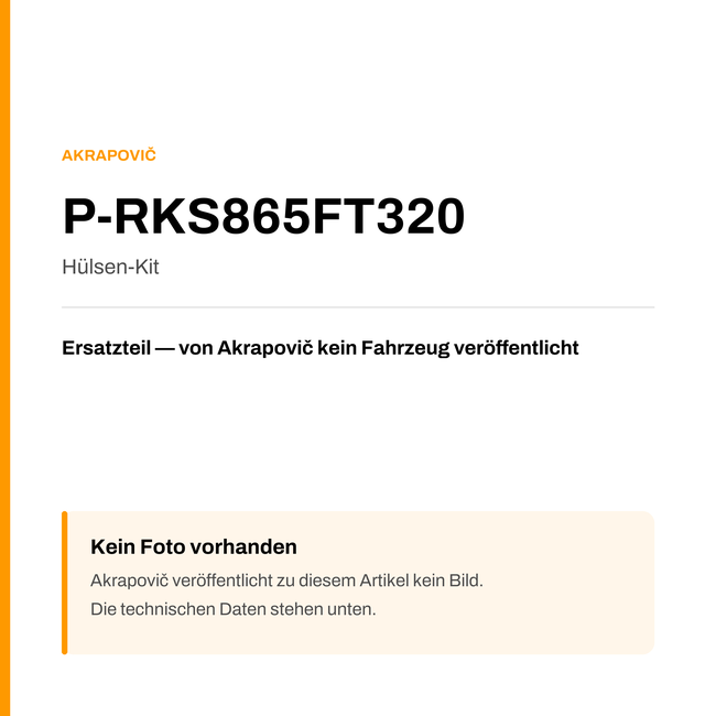 Akrapovic Hülsen-Kit P-RKS865FT320 — Platzhalter, kein Herstellerfoto verfügbar