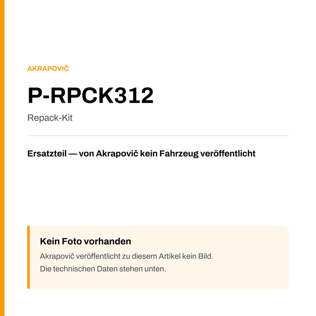 Akrapovic Repack-Kit P-RPCK312 — Platzhalter, kein Herstellerfoto verfügbar