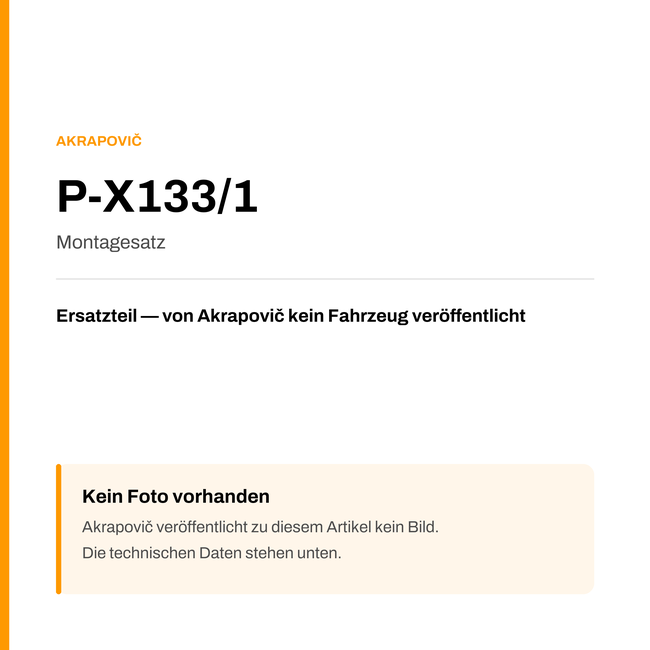 Akrapovic Montagesatz P-X133/1 — Platzhalter, kein Herstellerfoto verfügbar