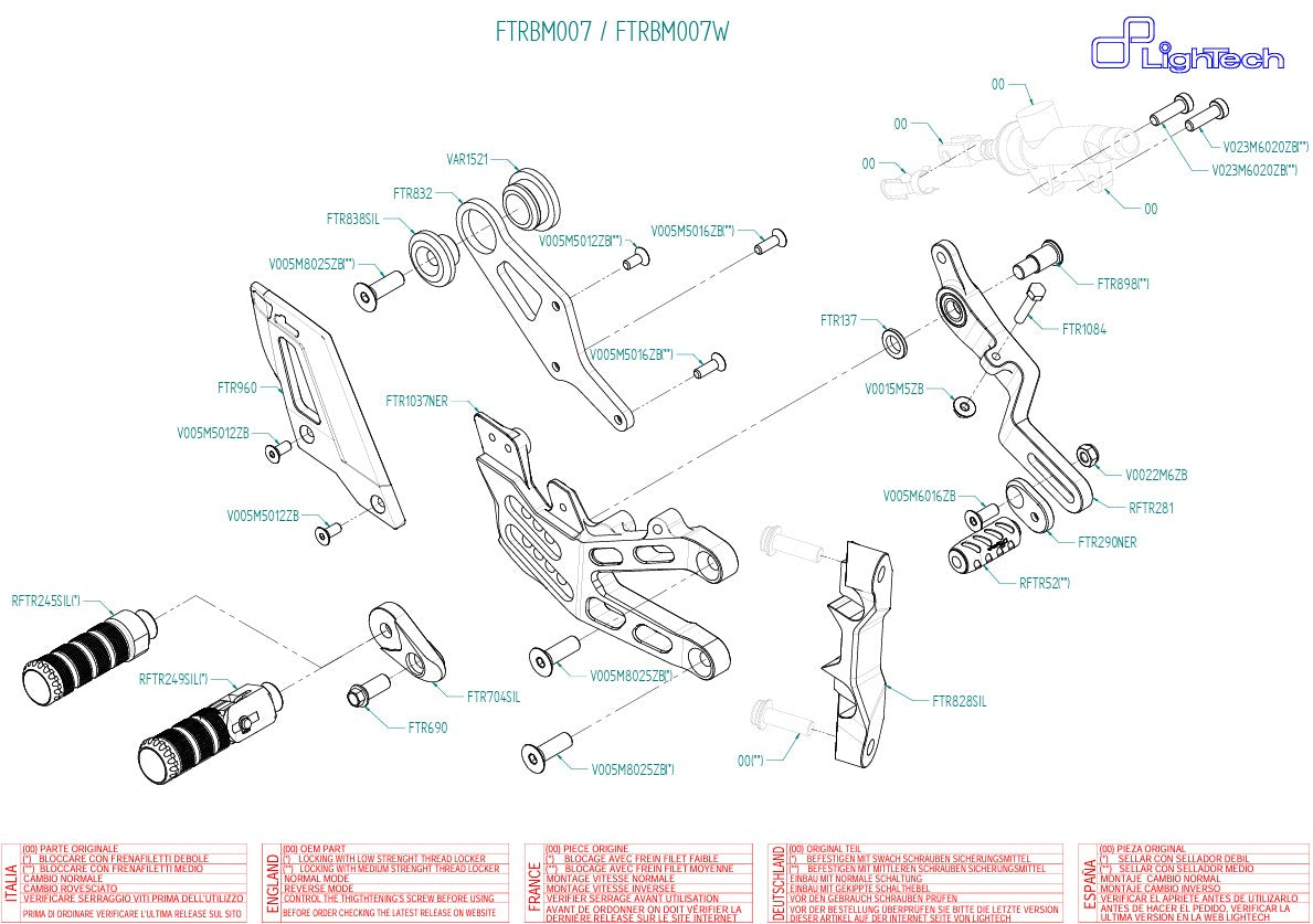 Fußrastenanlage LighTech BMW M1000RR K66 (21-26) FTRBM007/W
