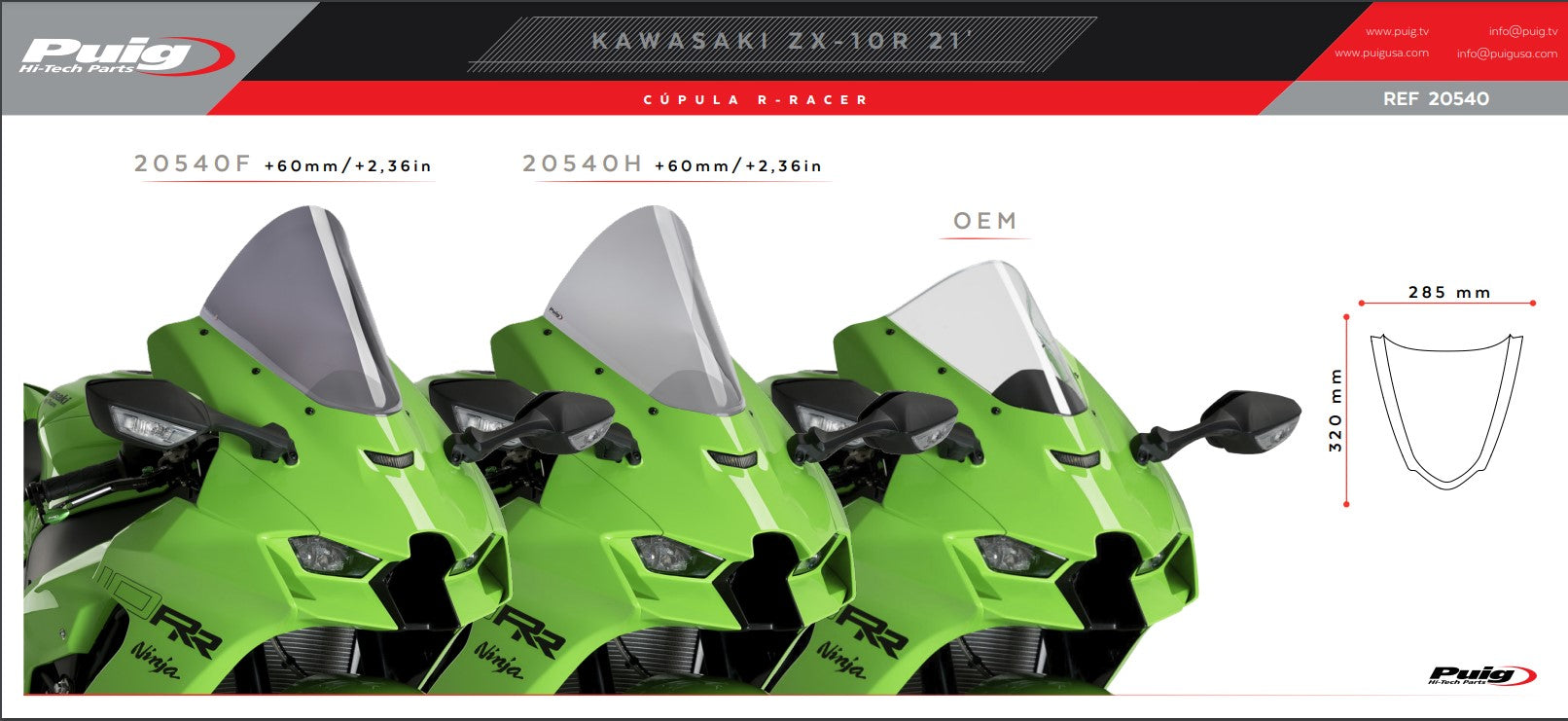 Puig R-Racer Windshield Kawasaki ZX-10R/RR (21-26) 20540