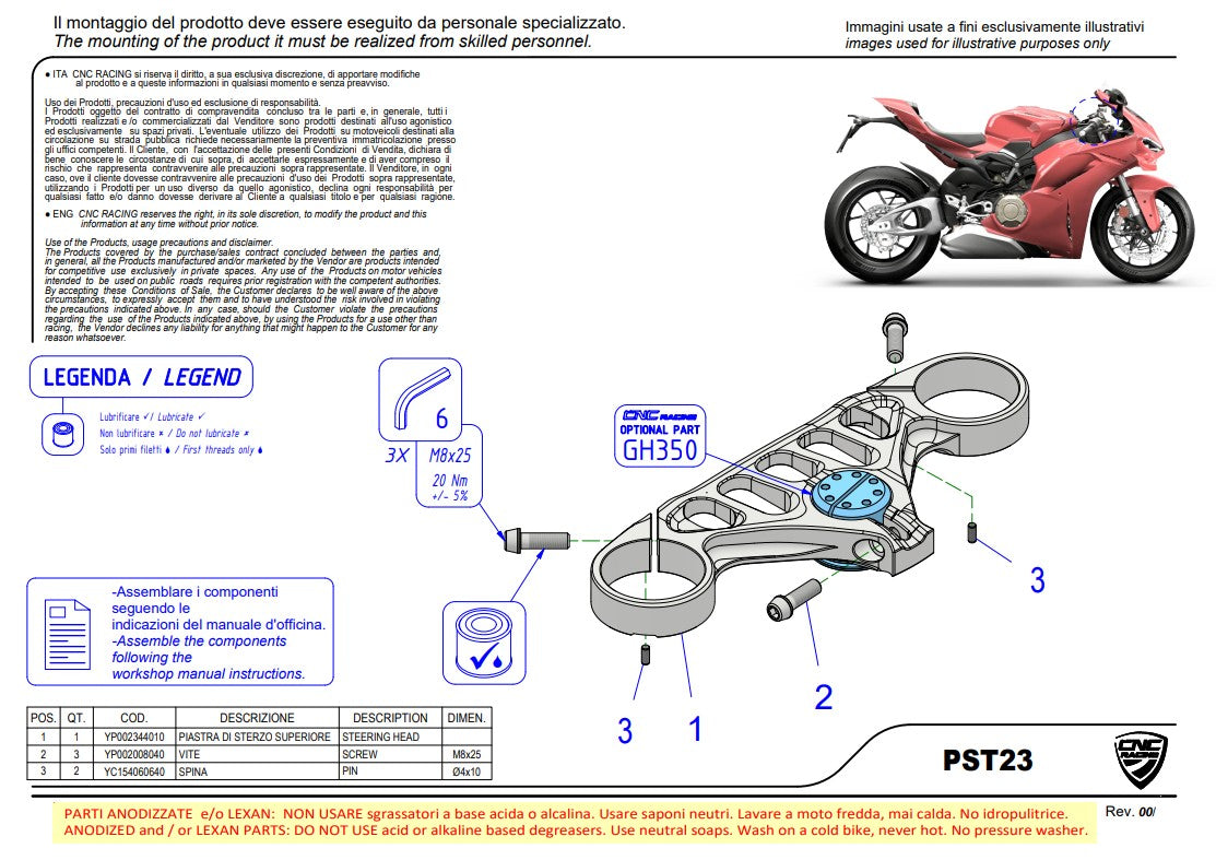 Gabelbrücke (OBEN) Troy Bayliss Limited Edition CNC Racing Ducati Panigale V4/S (25-26) PST23BTB