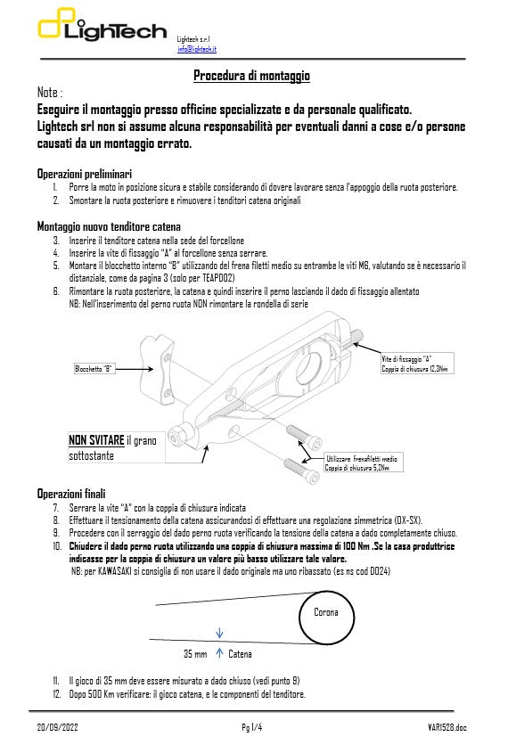 Kettenspanner LighTech BMW S1000RR K67 (19-26) TEBM003