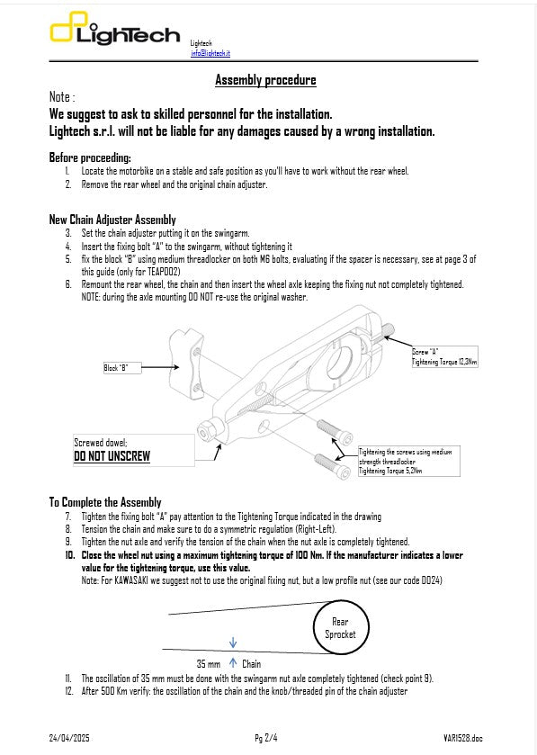 Kettenspanner LighTech Aprilia RSV4/RR/RF/1100 Factory (15-20) TEAP003