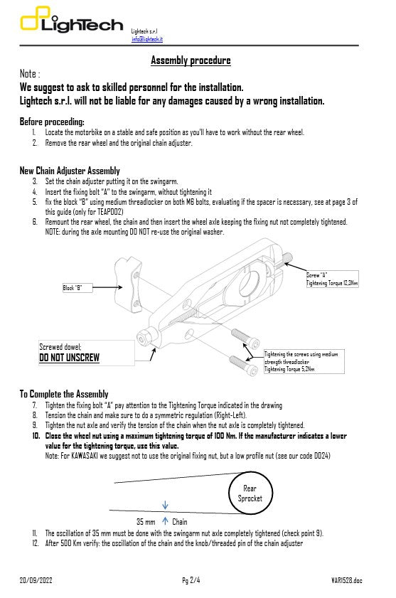Kettenspanner LighTech Yamaha YZF-R1/M RN65 (20-26) TEYA005