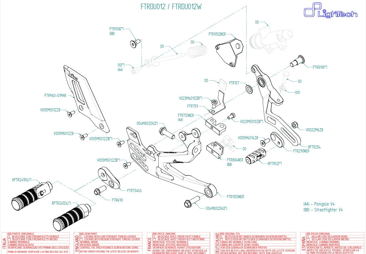 Fußrastenanlage LighTech Ducati Panigale V4/S/R (18-24) FTRDU012/W