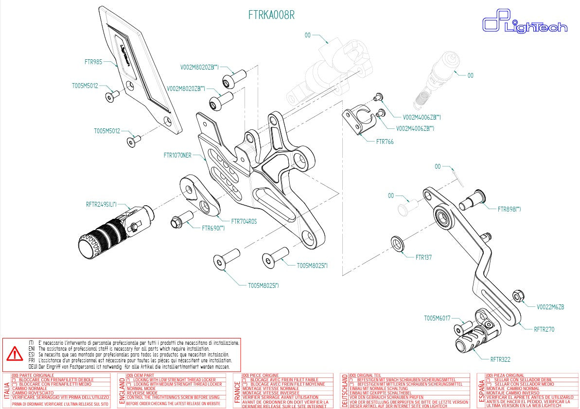Fußrastenanlage R LighTech Kawasaki ZX-6R/636/RR (05-25) FTRKA008R