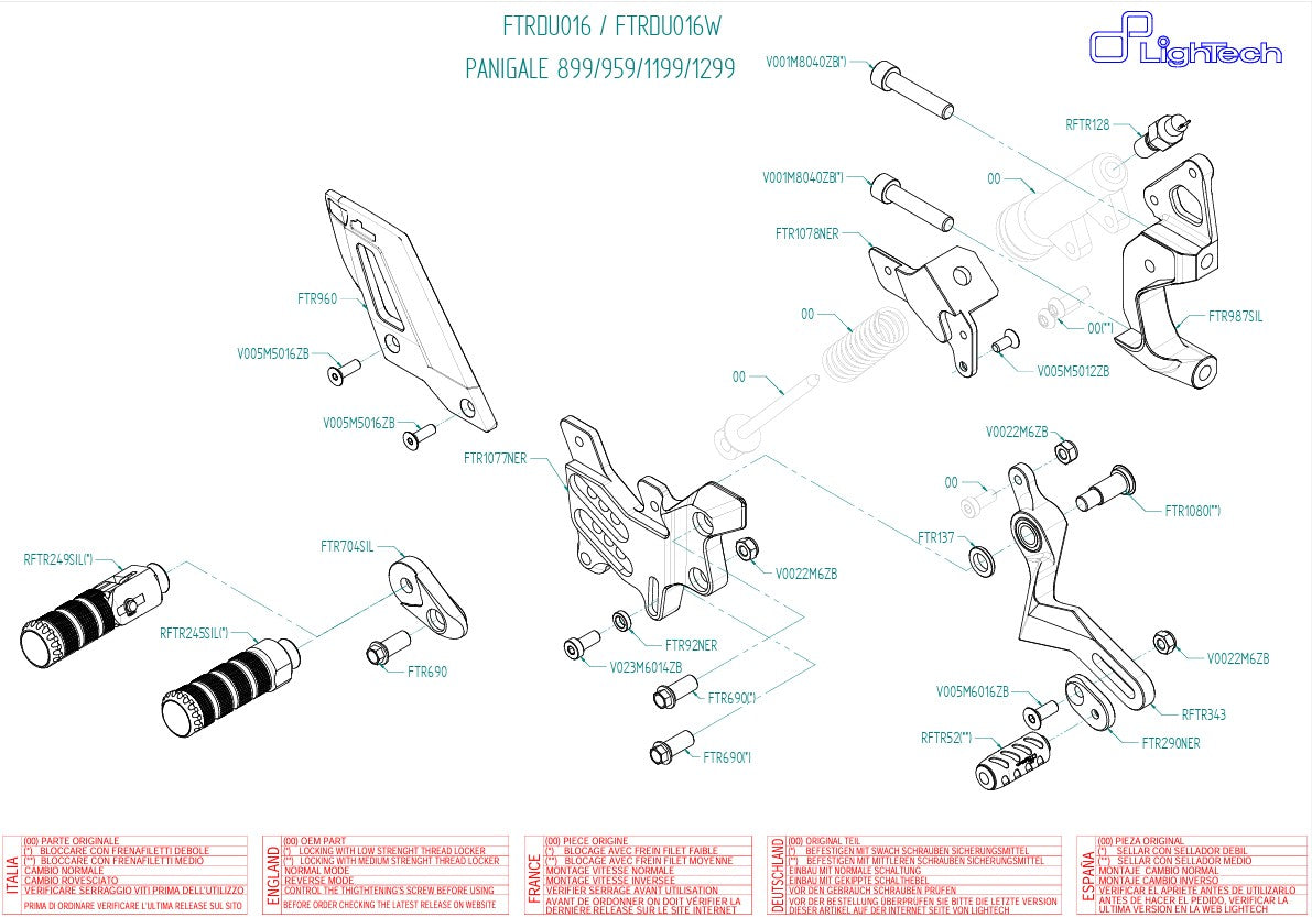 Fußrastenanlage LighTech Umkehrschaltung Ducati Panigale V2 955 (20-24) FTRDU016/W