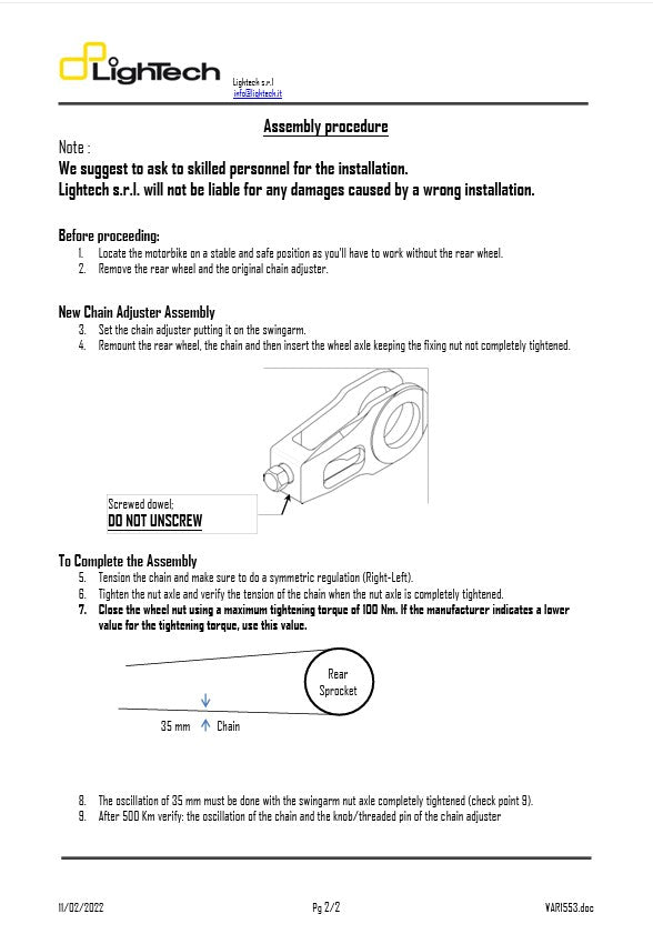 Kettenspanner LighTech Yamaha R6 RJ11, RJ15 (06-16) TEY608