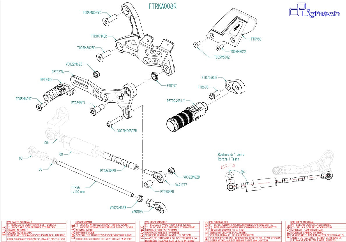 Fußrastenanlage R LighTech Kawasaki ZX-6R/636/RR (05-25) FTRKA008R